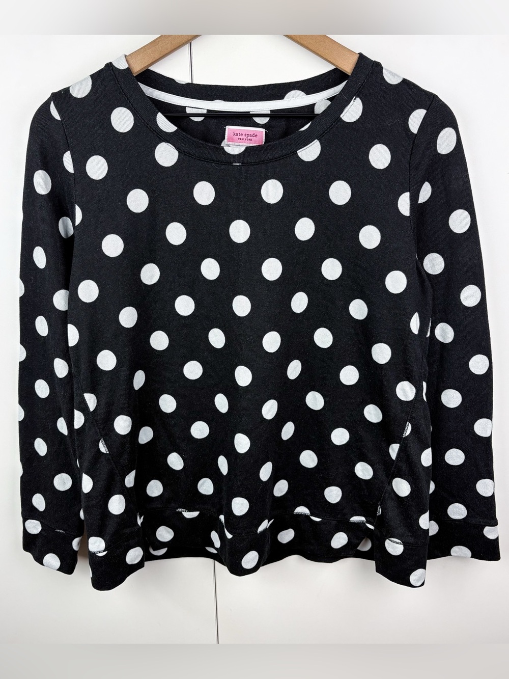 Kate Spade Polka Dot Black White Crew Neck Long Sleeve Sweatshirt Top Medium